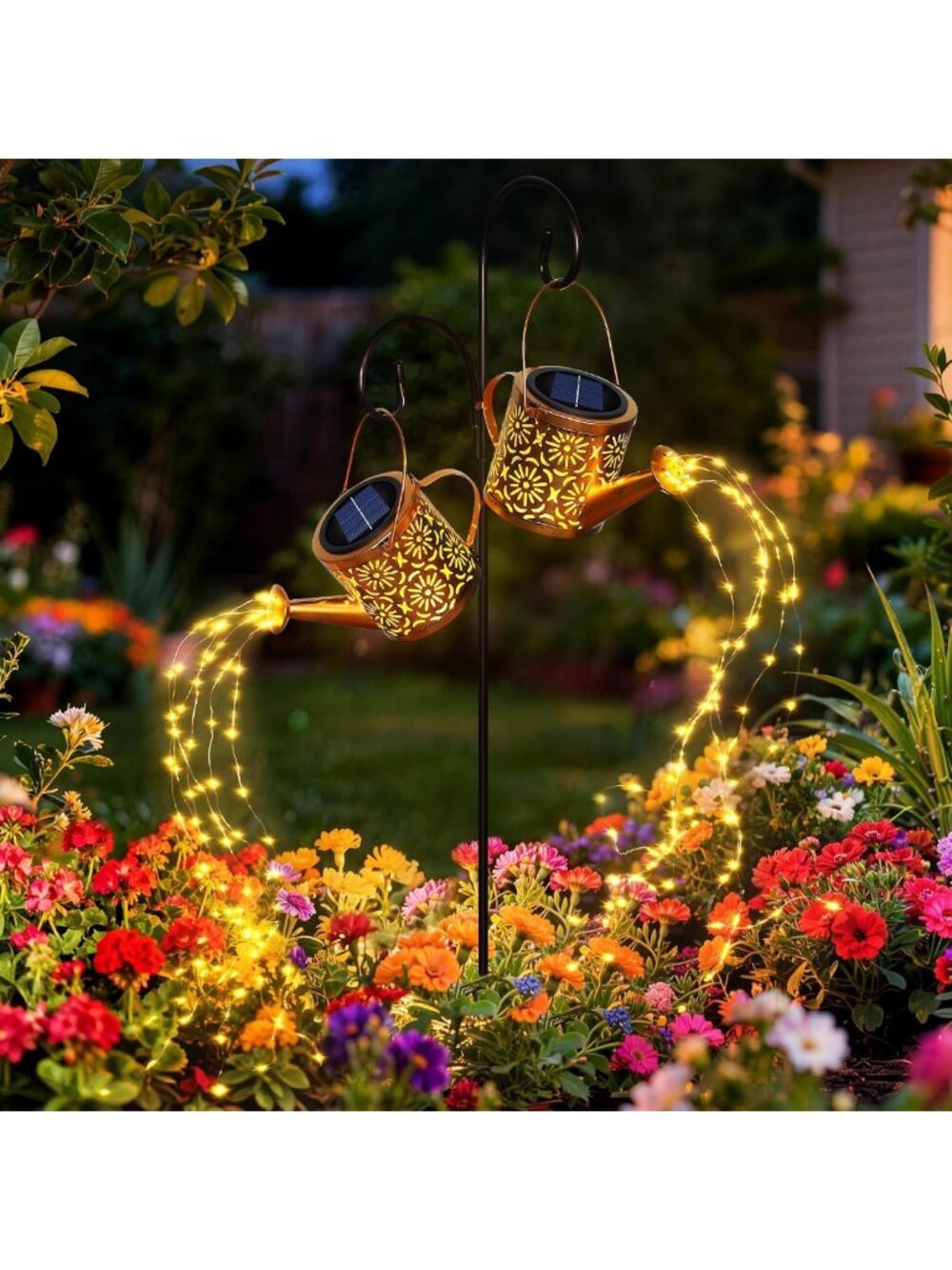 Solar Garden Lights - Waterproof Metal Watering Can Decor for Patio & Yard, 2
